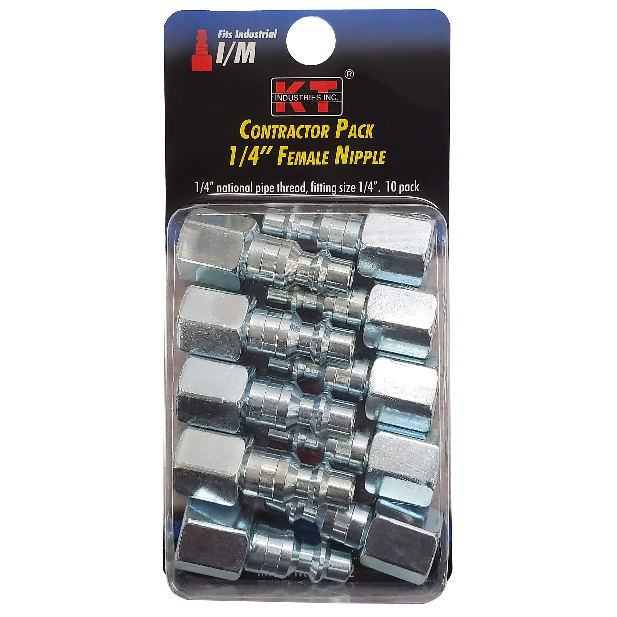 K-T Industries Industrial Steel Nipples — 1/4in. F NPT, Zinc-Plated, 10 Pk, Model# 6-5112